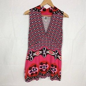 Ivy Jane Womens Pink Multi Color Geometric Print Sleeveless Tunic Top Size Large